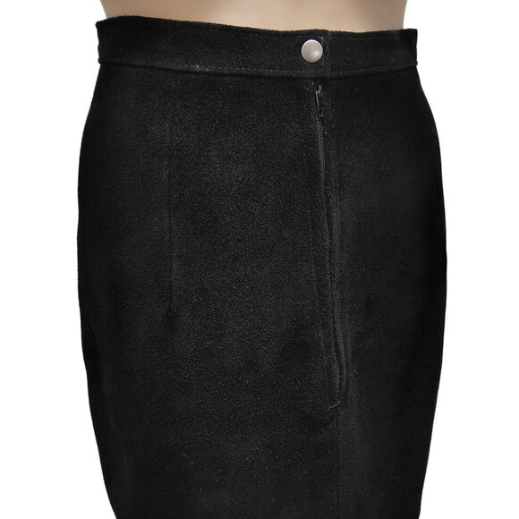 1990s Vintage Black Suede Pencil Short Skirt Outerwear by Phoenix Size 5/6 - Picture 5 of 8